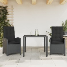 vidaXL Set mobilier de gradina cu perne, 3 piese, negru, poliratan foto