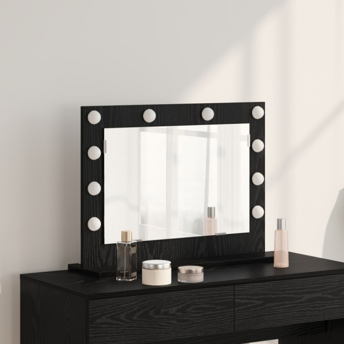 vidaXL Oglindă de toaletă cu lumini LED Stejar negru 60x45x18 cm
