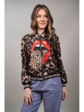 Geaca Aviator Dama Animal Print Maro S-M FashionLand Italia Tigru Jaguar Kiss Poliester