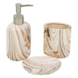 Set Baie Ceramică, Model Efect de Lemn, 3 Piese, Multicolor, Oem