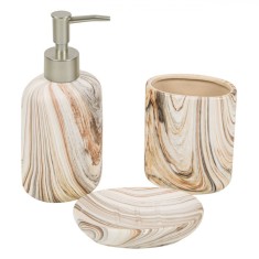 Set Baie Ceramică, Model Efect de Lemn, 3 Piese, Multicolor
