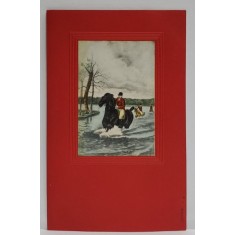 VANATORI TRECAND RAUL , DESEN , CARTE POSTALA ILUSTRATA , EMBOSATA , 1908