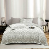 Cumpara ieftin Lenjerie de lux pentru pat dublu,bumbac finet,6 piese,cearceaf cu elastic,alba gri,model oriental-A996, Jojo Home