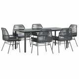 Cumpara ieftin Set de sufragerie de gradina 7 piese neagra sticla polirattan
