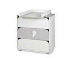 Comoda Infasat Klups Nel Heart Alb Gri, 3 Sertare, Camera Copilului, 80x45x81 cm