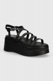 Cumpara ieftin Tommy Jeans sandale de piele TJW STRAPPY WEDGE SANDAL culoarea negru, EN0EN02516