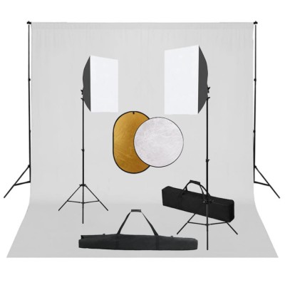 vidaXL Kit studio foto cu lumini softbox, fundal și reflector foto