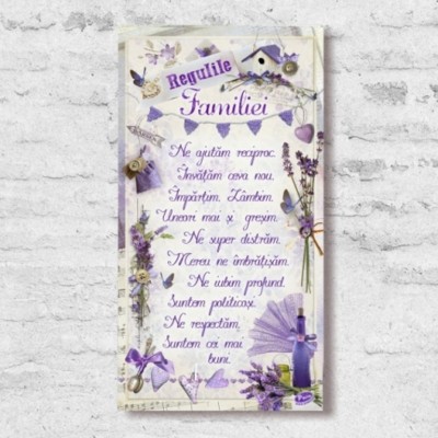 Tablou mesaj motivational REGULILE FAMILIEI mov foto