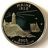 AMERICA QUARTER 1/4 DOLLAR 2003, S, PROOF,AG.900,(Farul Pemaquid Point - MAINE), America de Nord, Argint