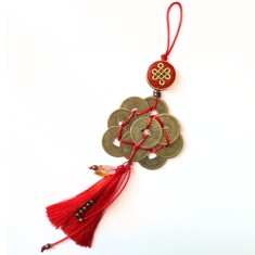 Talisman amuleta Feng Shui cu 9 monede chinezesti si citrin brut - noroc, abundenta si succes