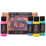 Acrilic Șablon Vopsea Set &ndash; 4 Culori (60ml, 2oz) &ndash; VIBRANT FUN
