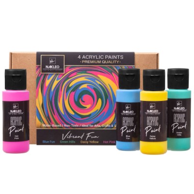 Acrilic Șablon Vopsea Set &amp;ndash; 4 Culori (60ml, 2oz) &amp;ndash; VIBRANT FUN foto