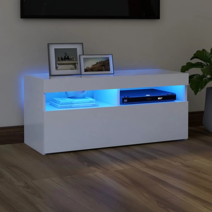 Gossi comoda tv cu lumini led, alb, 90x35x40 cm