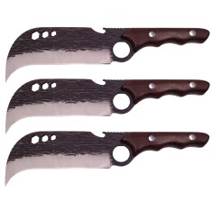 Set trei cutite macelarie DEPOX&reg;, lucrate manual, Claw of Osaka, 27.5 cm, maro, teaca piele