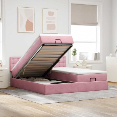 vidaXL Cadru de pat otoman cu saltele Roz 200x200cm catifea 3312121 foto
