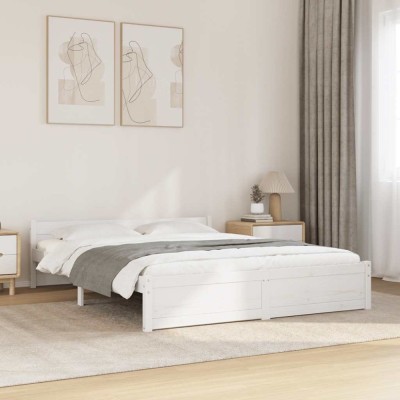 vidaXL Cadru de pat dublu 4FT6, alb, 135x190 cm, lemn masiv foto