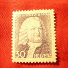 Timbru Elvetia 1934 - Pro Juventute - Dr. A. von Haller , val. 30C