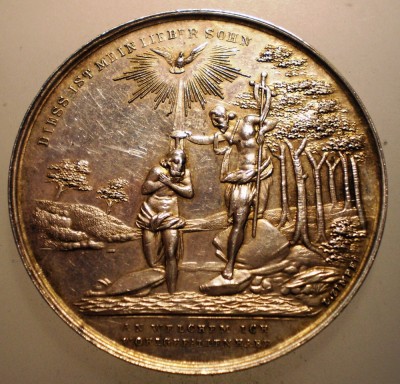 C.448 MEDALIE GERMANIA IISUS HRISTOS IOAN BOTEZATORUL INGERAS 39mm/24,0g ARGINT foto