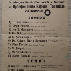 Afiș electoral OPOZIȚIA UNITĂ NAȚIONAL - ȚĂRĂNISTA, anii 1920
