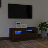 Comodă TV cu lumini LED, stejar maro, 90x35x40 cm, vidaXL