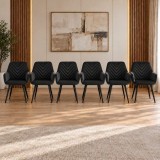 Set 6 scaune tip fotoliu bucatarie/living,Artool,Nana,catifea neagra,picioare metal negru,54x61x83.5 cm