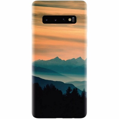 Husa silicon pentru Samsung Galaxy S10, Blue Mountains Orange Clouds Sunset Landscape foto