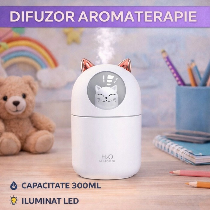 SMARTECH Umidificator de aer cu ultrasunete, difuzor aromaterapie 300ML, cu iluminat LED, pentru casa si birou STH-3