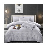 Cumpara ieftin Lenjerie de Pat Damasc 6 Piese, Dungi Duble,Gri- JO336