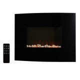 Semineu electric, montaj podea sau perete, efect de flacara, 2000W, 2 trepte, telecomanda, 61x14x48 cm, negru Household NewTrend