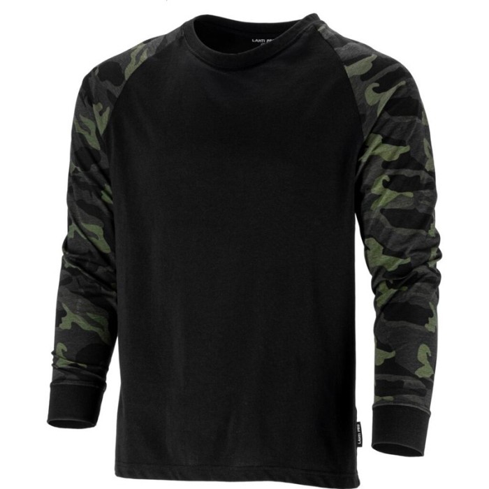 TRICOU BUMBAC CU MANECA LUNGA / NEGRU-CAMUFLAJ - XL