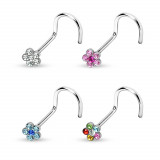 Inel nas cu floare din zircon colorat - Diametru piercing: 0,8 mm, Culoare Piercing: Transparent