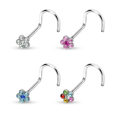 Inel nas cu floare din zircon colorat - Diametru piercing: 1 mm, Culoare Piercing: Roz foto