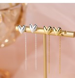 Cumpara ieftin Cercei Lungi din Argint 925 Placat cu Aur , Golden Heart Threaders