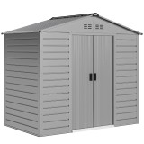 Outsunny Casa pentru unelte de 2,43 ㎡, ușă glisantă blocabilă, rezistent la intemperii, 213 x 131 x 192 cm, Gri | Aosom Romania