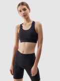 Bustieră de antrenament cu susținere ușoară din material reciclat pentru femei - neagră, 4F Sportswear