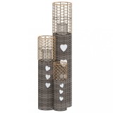 Suporturi pentru lumanari, 3 buc., gri, rachita