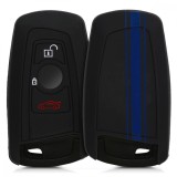 Husa Cheie Auto pentru BMW - 3 Butoane - Keyless Go, kwmobile, Silicon, Negru / Albastru, 41730.29