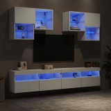 Cumpara ieftin Set comode TV de perete, 6 piese, cu lumini LED, alb