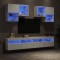 Set comode TV de perete, 6 piese, cu lumini LED, alb