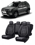 Cumpara ieftin Set huse scaune compatibile Dacia Duster 2010-2017 Piele + Textil (Compatibile cu sistem AIRBAG)