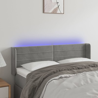 vidaXL Tăblie de pat cu LED, gri deschis, 147x16x78/88 cm, catifea 3123424 foto