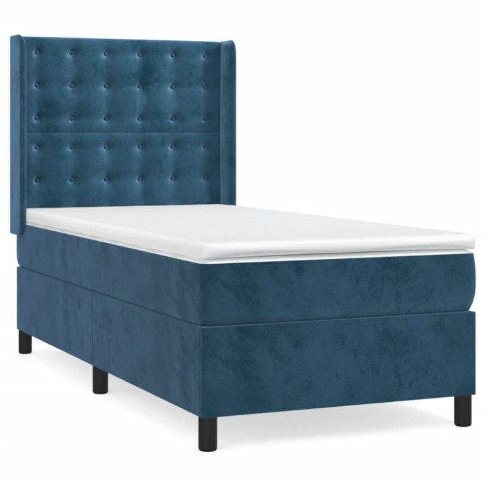 Pat box spring cu saltea, albastru inchis, 80x200 cm, catifea