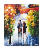 Cumpara ieftin Tablou pictat manual, Noi doi sub umbrela mea, 60x50cm ulei pe panza in cutit efect 3D, gata de expus pe perete