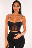 K835-1 Bustiera tip corset din plasa accesorizata cu strasuri negre, M, M/L, S/M