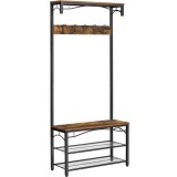 VASAGLE Cuier pentru haine, suport pentru pantofi si banca cu rafturi, cu carlige, cadru metalic mat, 80x32x178cm Household NewTrend