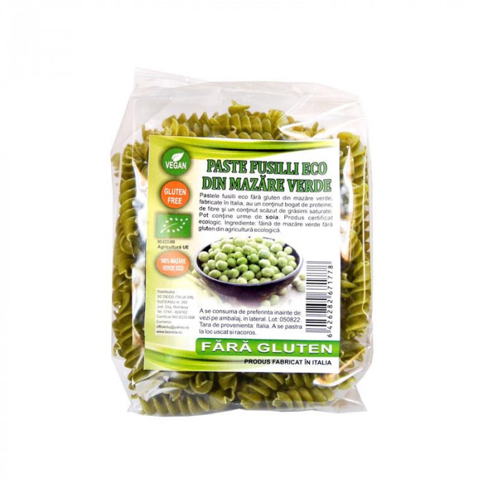 Paste Fusilli din Mazare Verde Fara Gluten Bio 250 grame Deco Italia