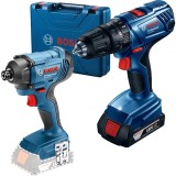 Bosch GSB 180-LI + GDR 180-LI - Masina de gaurit si insurubat cu percutie cu 1 acumulator Li-Ion 18 V 2 Ah 54 Nm valiza plastic + Masina de insurubat