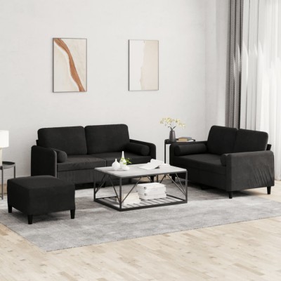 vidaXL Set de canapele cu perne, 3 piese, negru, catifea 3202009 foto