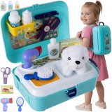 Set de &icirc;ngrijire si toaletare catelus pentru copii, cu rucsac