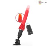 Vibrator Cynthia cu Ventuza detasabila, Remote Control, 10 Moduri Vibratii, 10 Moduri Impingere, Functie Incalzire, Silicon, USB, Rosu, 31 cm